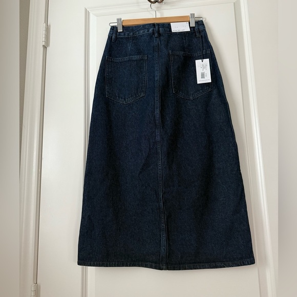 NWT WE WORE WHAT Cotton Denim Midi Skirt Small Dark Blue Wash - Picture 3 of 5